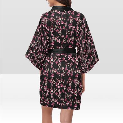 Floral Green Black Kimono Robe Artsadd
