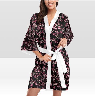 Floral Green Black Kimono Robe Artsadd