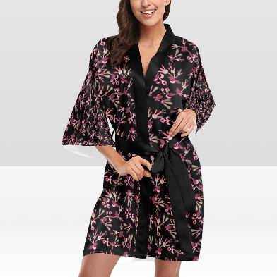 Floral Green Black Kimono Robe Artsadd
