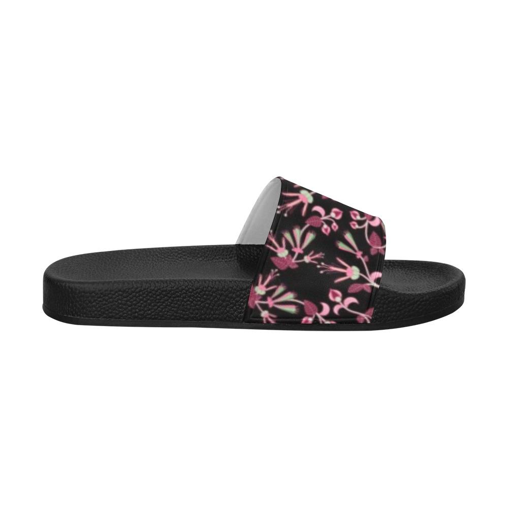 Floral Green Black Men's Slide Sandals (Model 057) Men's Slide Sandals (057) e-joyer
