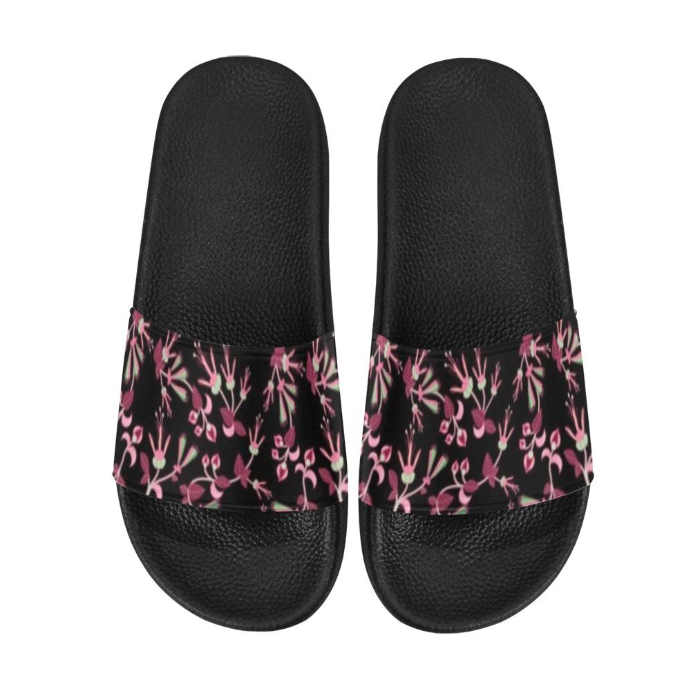 Floral Green Black Men's Slide Sandals (Model 057) Men's Slide Sandals (057) e-joyer