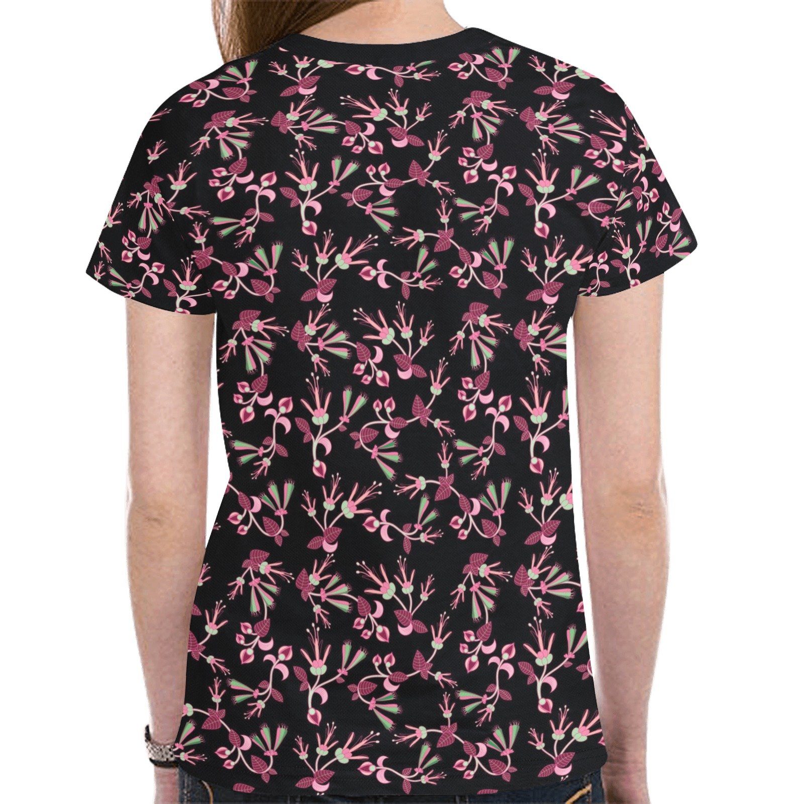 Floral Green Black New All Over Print T-shirt for Women (Model T45) tshirt e-joyer