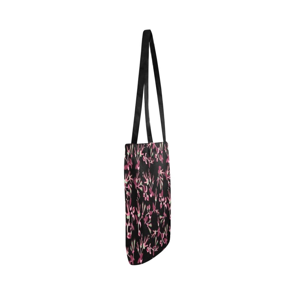 Floral Green Black Reusable Shopping Bag Model 1660 (Two sides) Shopping Tote Bag (1660) e-joyer