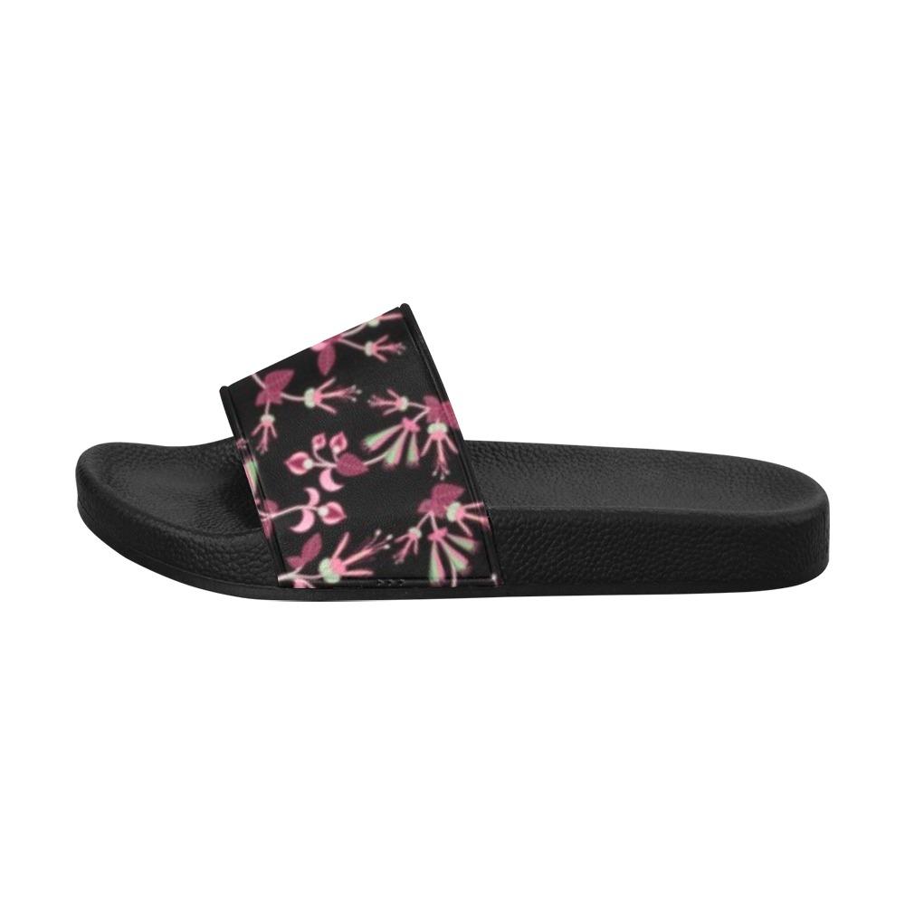 Floral Green Black Women's Slide Sandals (Model 057) Women's Slide Sandals (057) e-joyer 