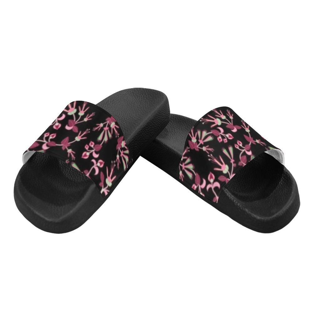 Floral Green Black Women's Slide Sandals (Model 057) Women's Slide Sandals (057) e-joyer