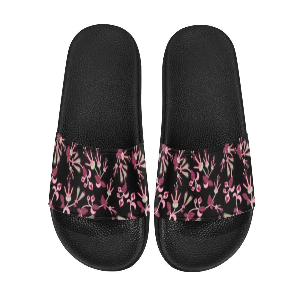 Floral Green Black Women's Slide Sandals (Model 057) Women's Slide Sandals (057) e-joyer 