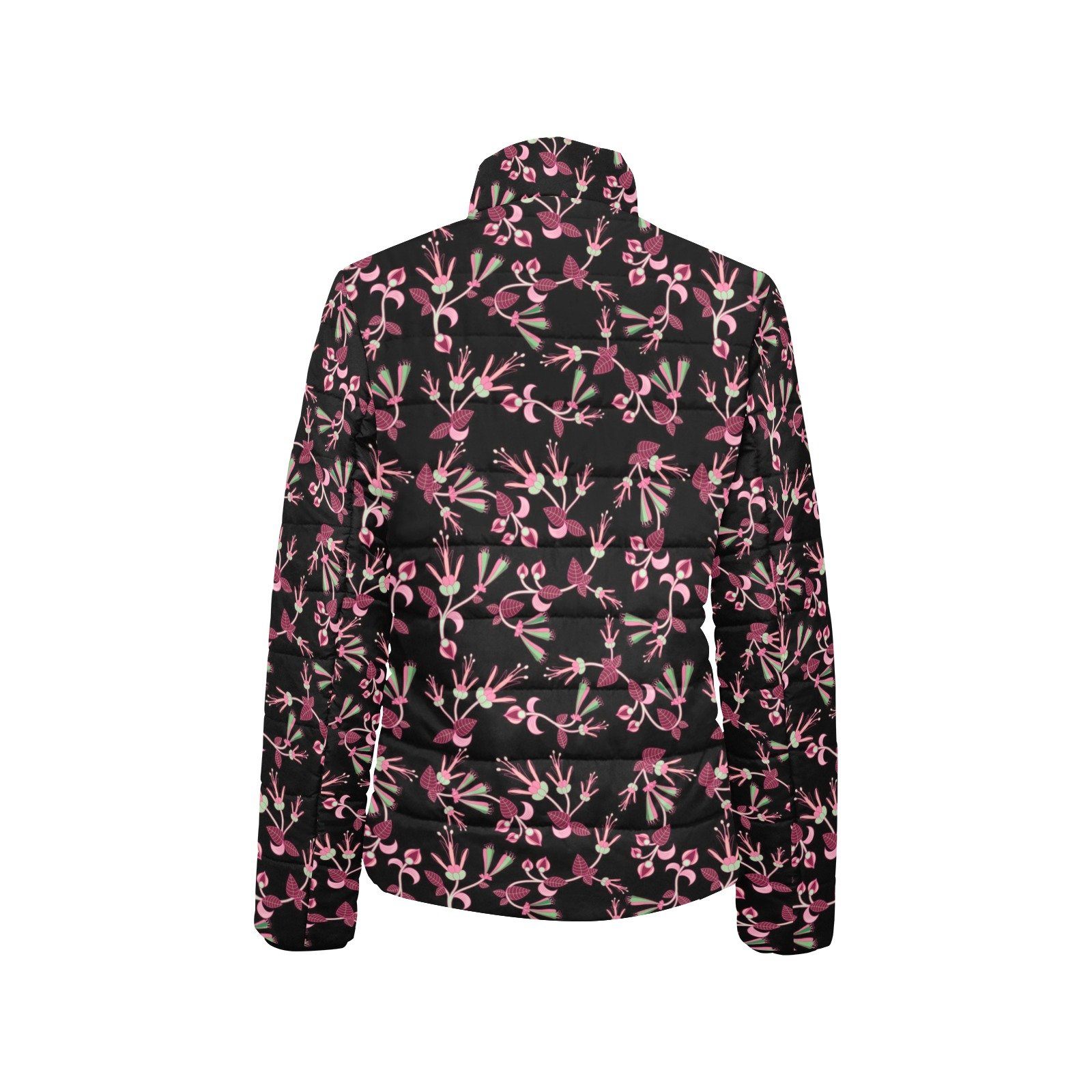 Floral Green Black Women's Stand Collar Padded Jacket (Model H41) jacket e-joyer