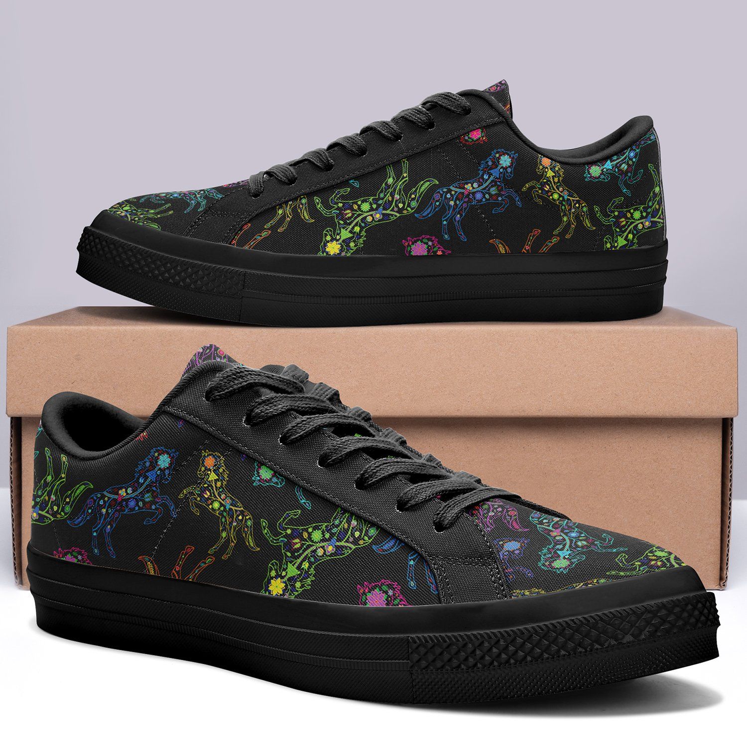 Floral Horse Aapisi Low Top Canvas Shoes Black Sole aapisi Herman
