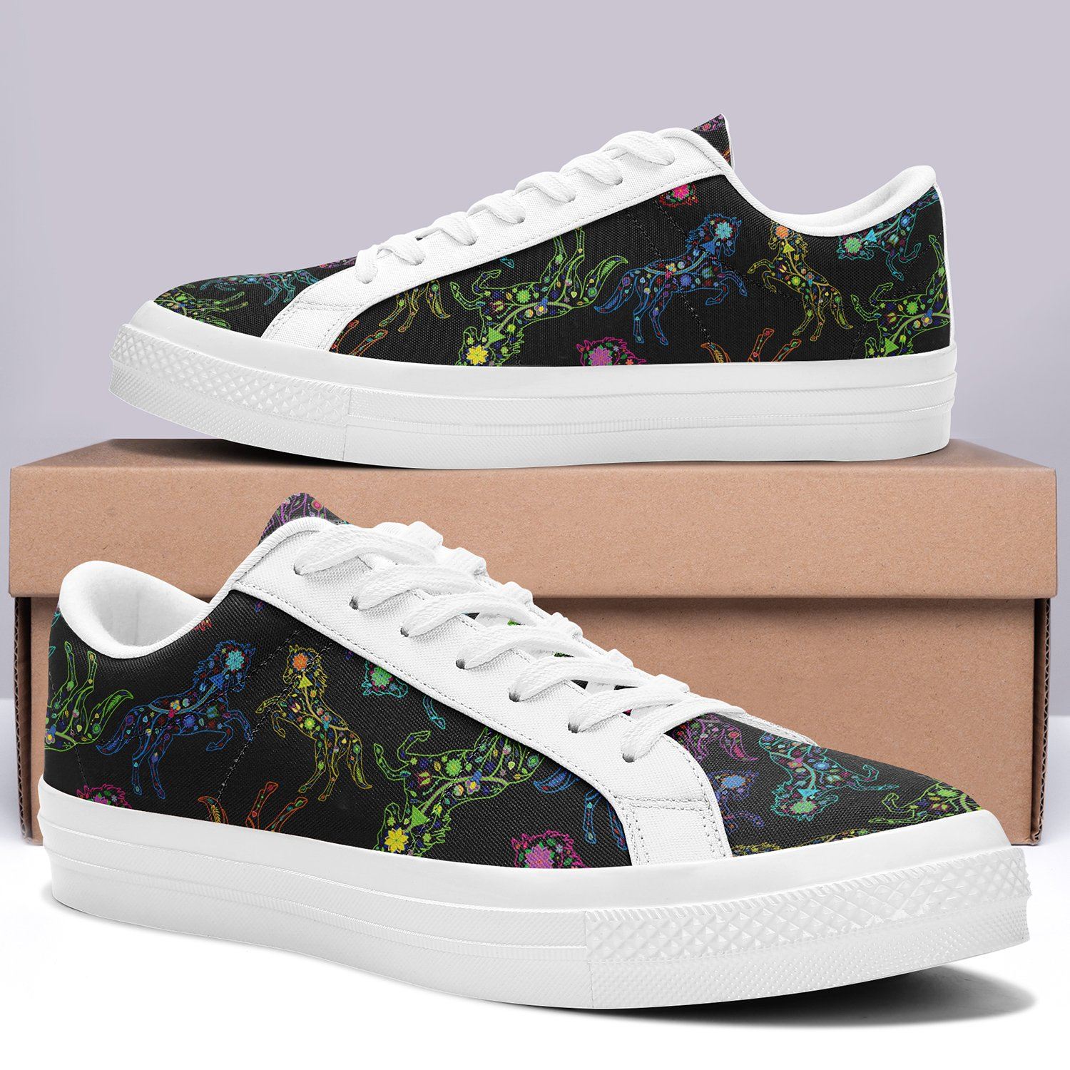 Floral Horse Aapisi Low Top Canvas Shoes White Sole aapisi Herman