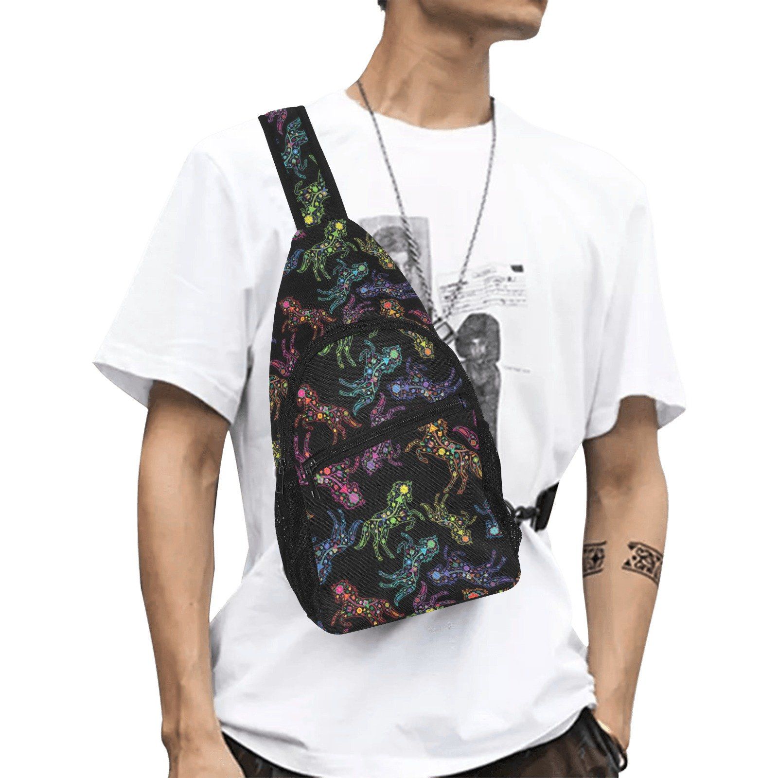 Floral Horse All Over Print Chest Bag (Model 1719) All Over Print Chest Bag (1719) e-joyer 