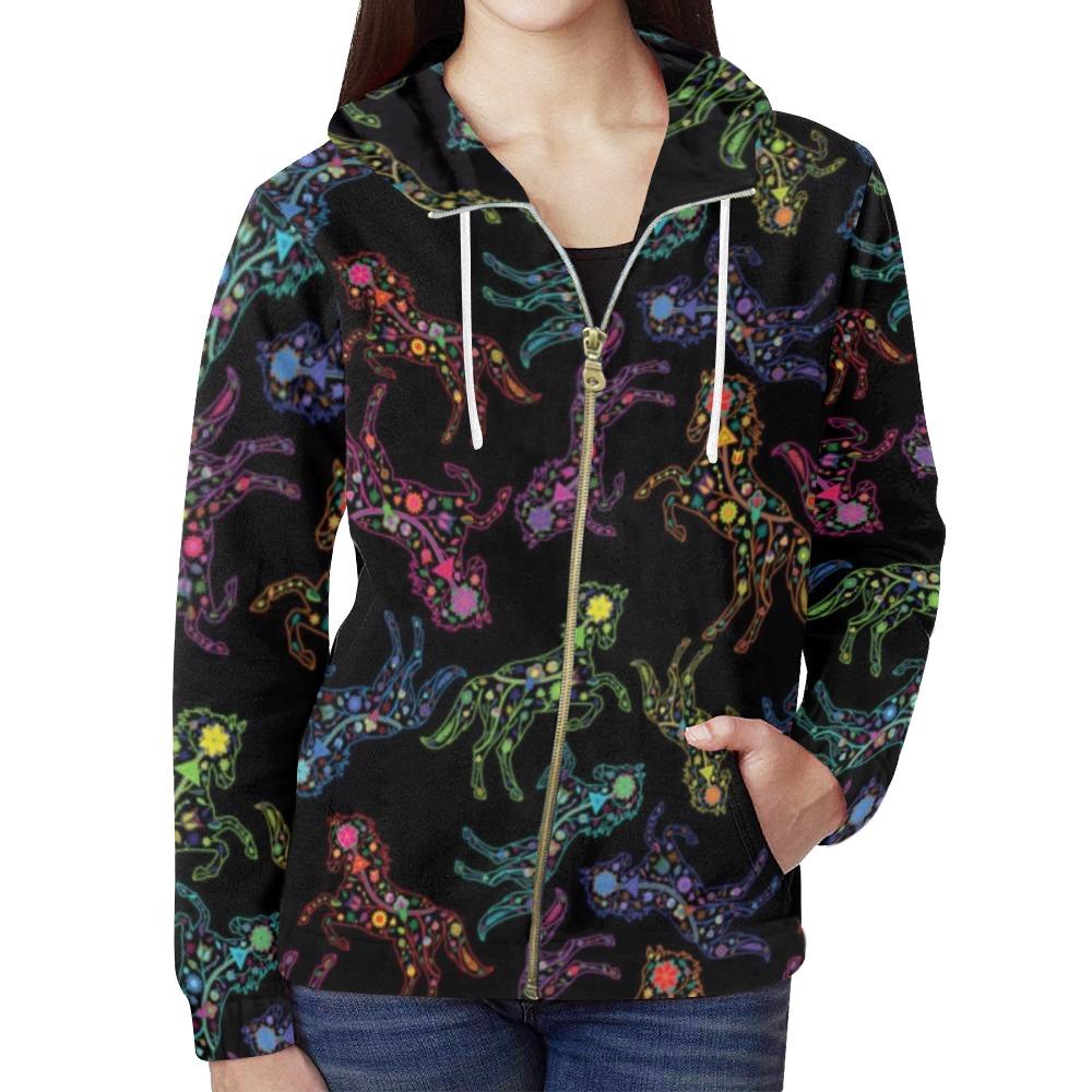 Floral Horse All Over Print Full Zip Hoodie for Women (Model H14) All Over Print Full Zip Hoodie for Women (H14) e-joyer