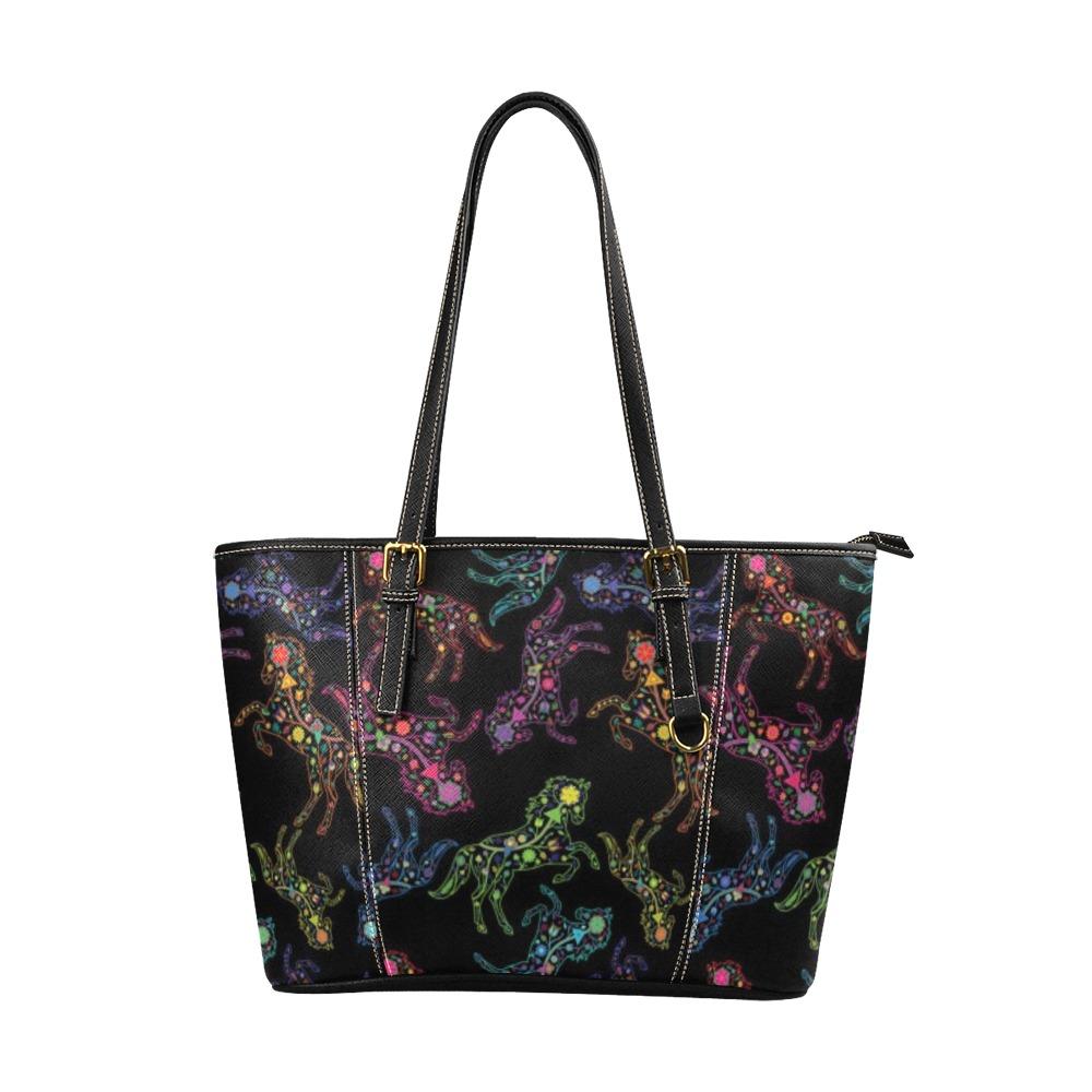 Floral Horse Leather Tote Bag/Large (Model 1640) bag e-joyer
