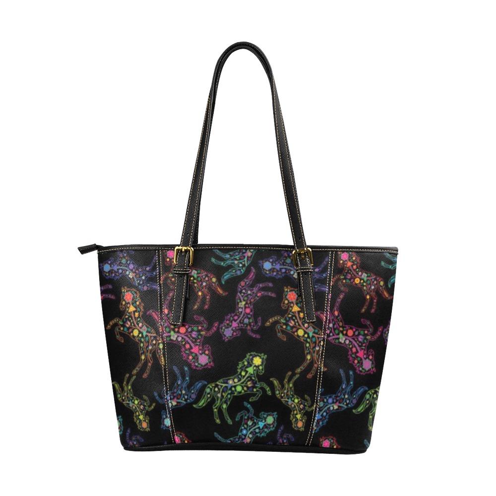 Floral Horse Leather Tote Bag/Large (Model 1640) bag e-joyer