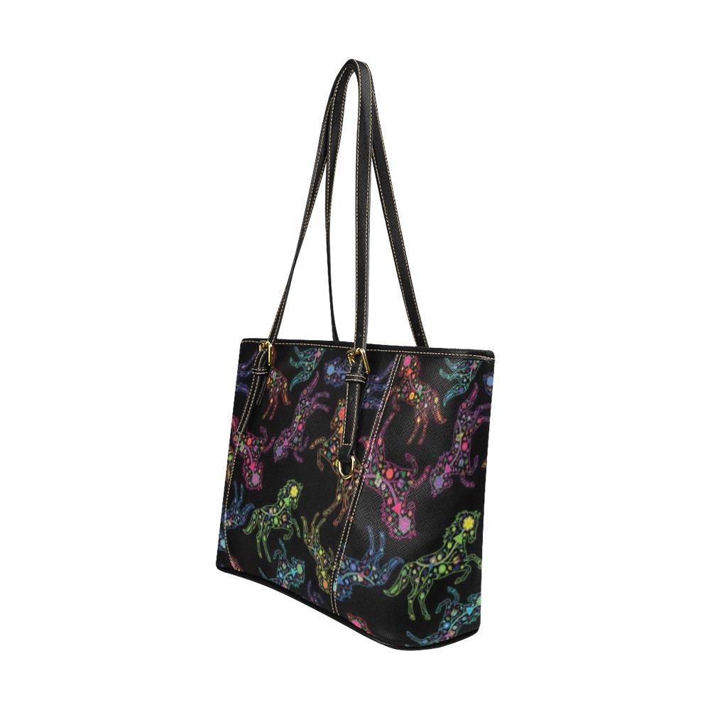 Floral Horse Leather Tote Bag/Large (Model 1640) bag e-joyer