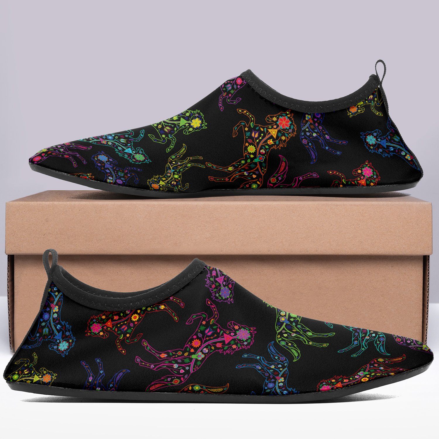 Floral Horse Sockamoccs Kid's Slip On Shoes Herman