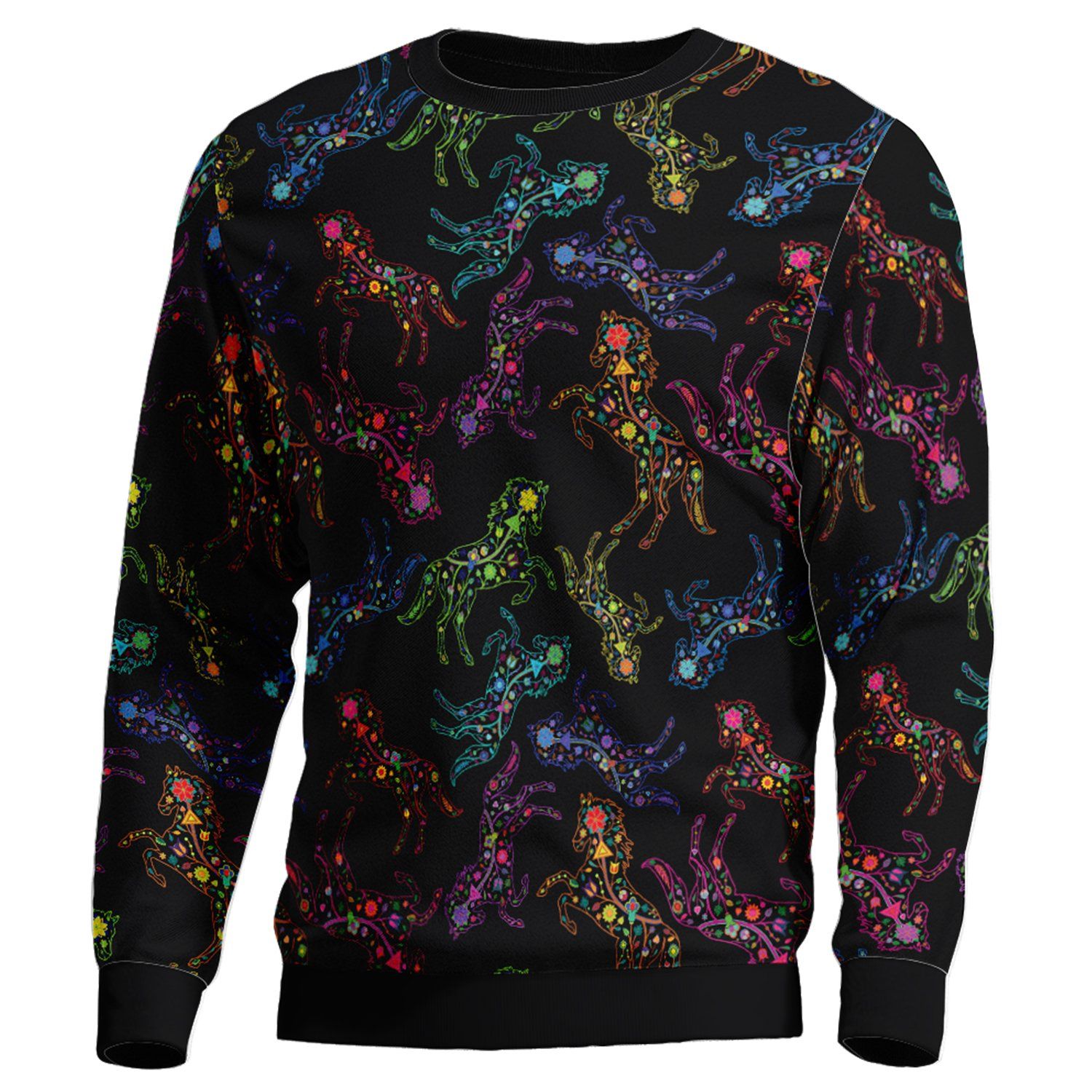 Floral Horse Unisex Crewneck Long Sleeve Top 49 Dzine