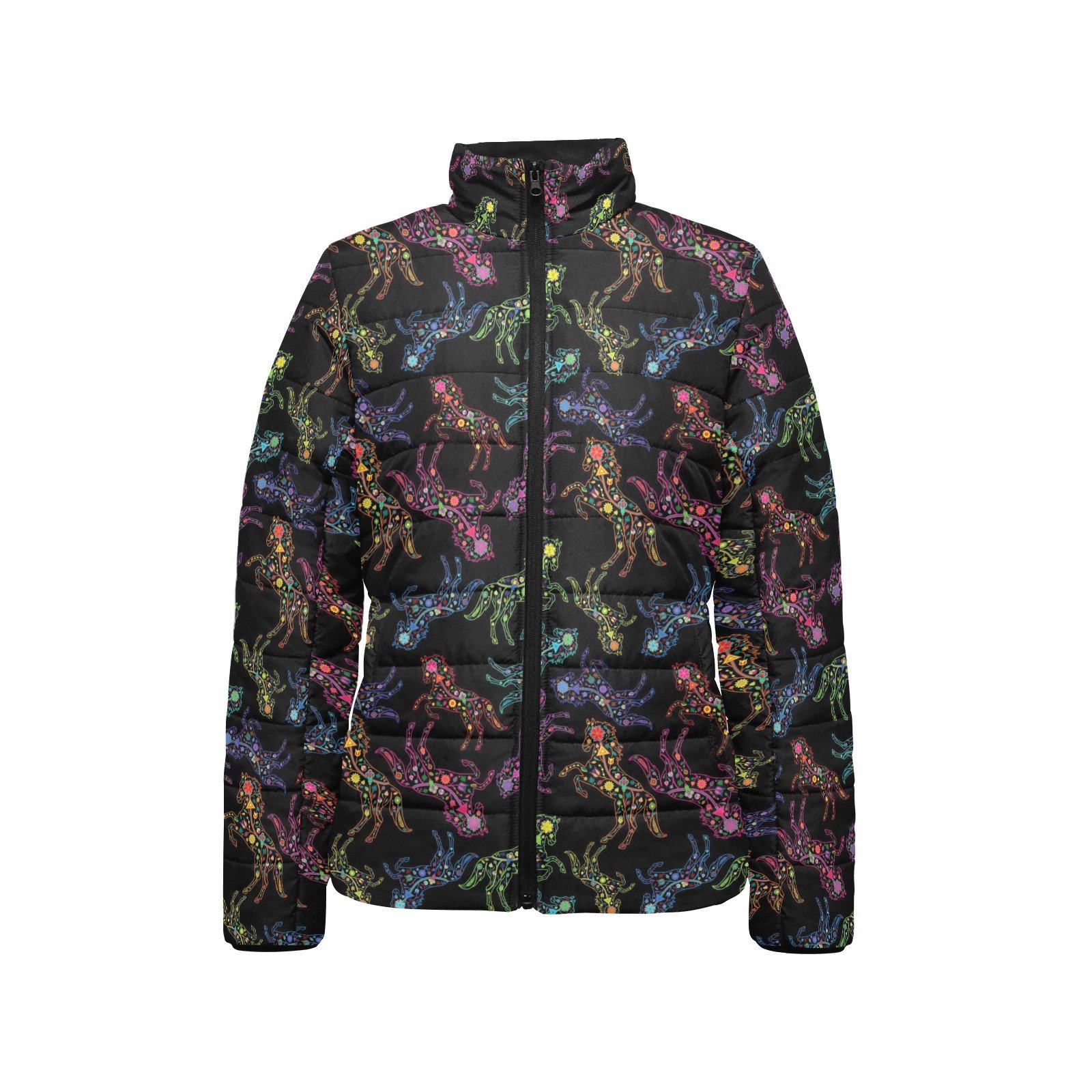 Floral Horse Women's Stand Collar Padded Jacket (Model H41) jacket e-joyer