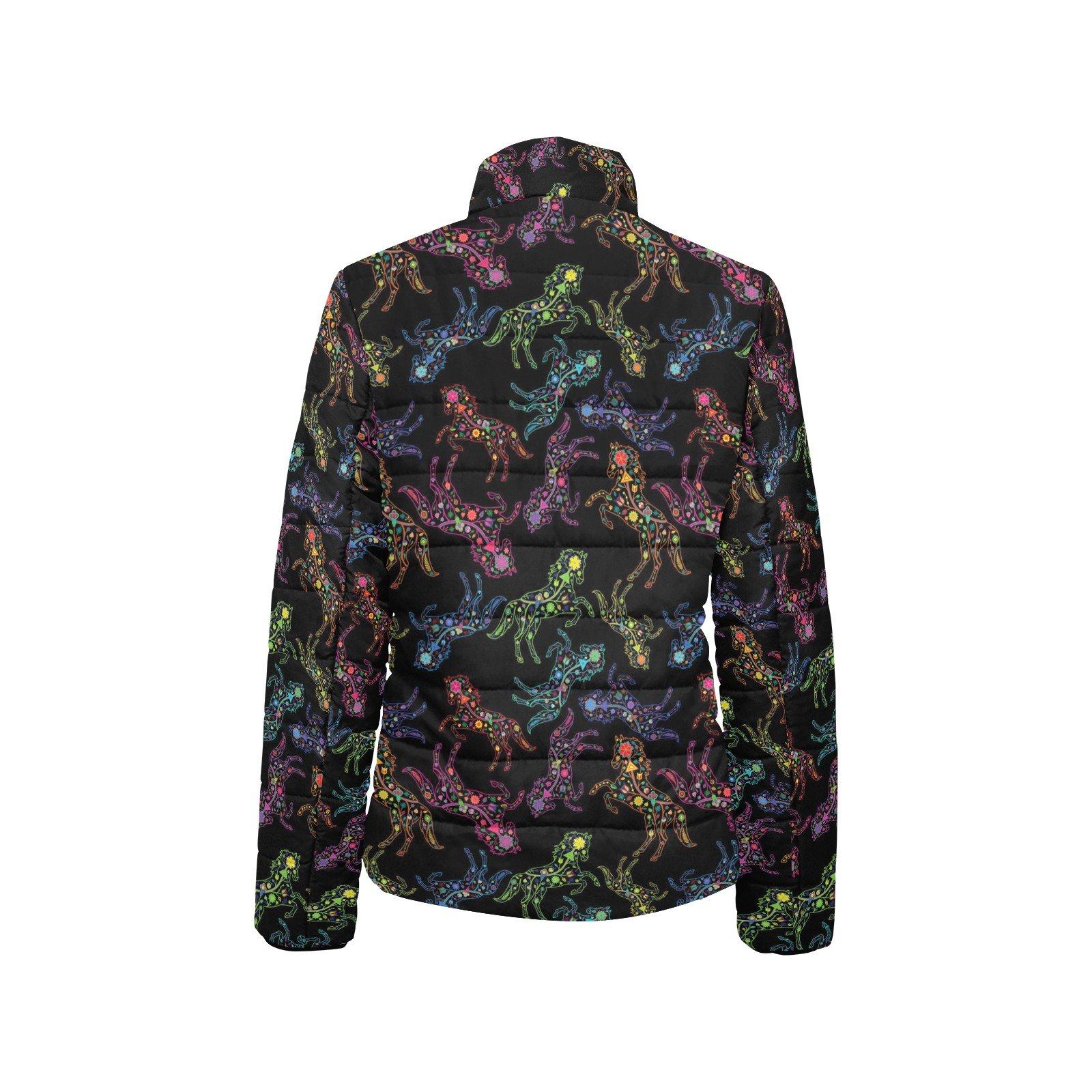 Floral Horse Women's Stand Collar Padded Jacket (Model H41) jacket e-joyer