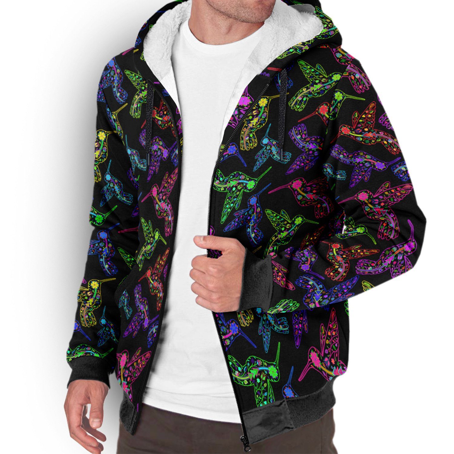 Floral Humming Bird Sherpa Hoodie hoodie Herman