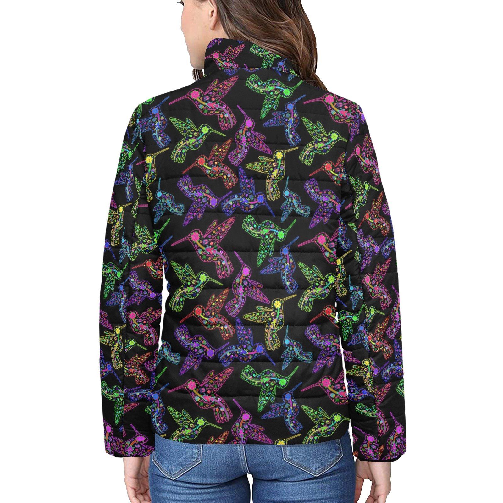 Floral Hummingbird Women's Stand Collar Padded Jacket (Model H41) jacket e-joyer