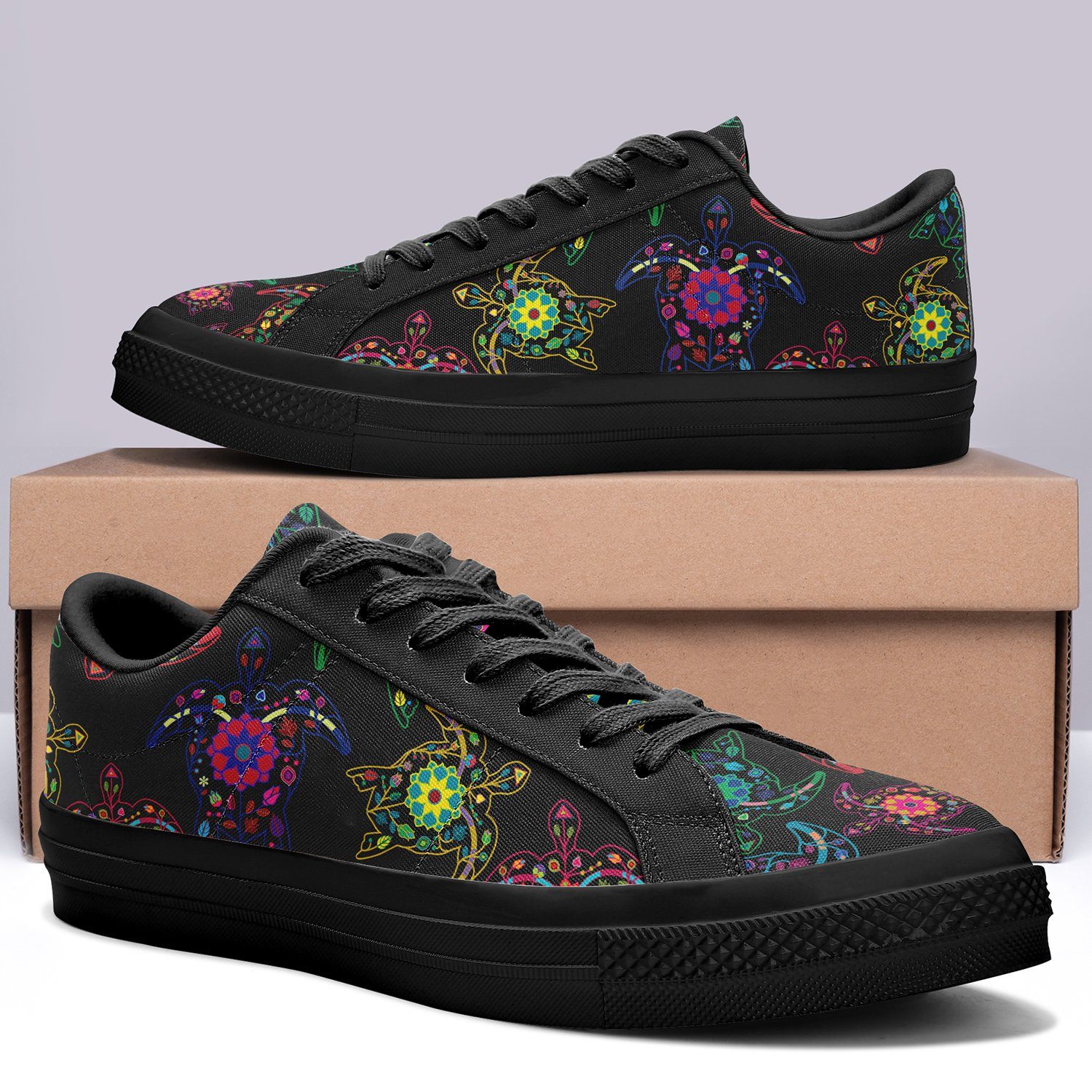 Floral Turtle Aapisi Low Top Canvas Shoes Black Sole aapisi Herman