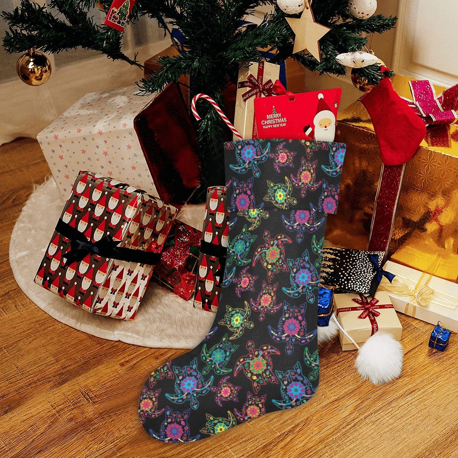 Floral Turtle Christmas Stocking holiday stocking e-joyer