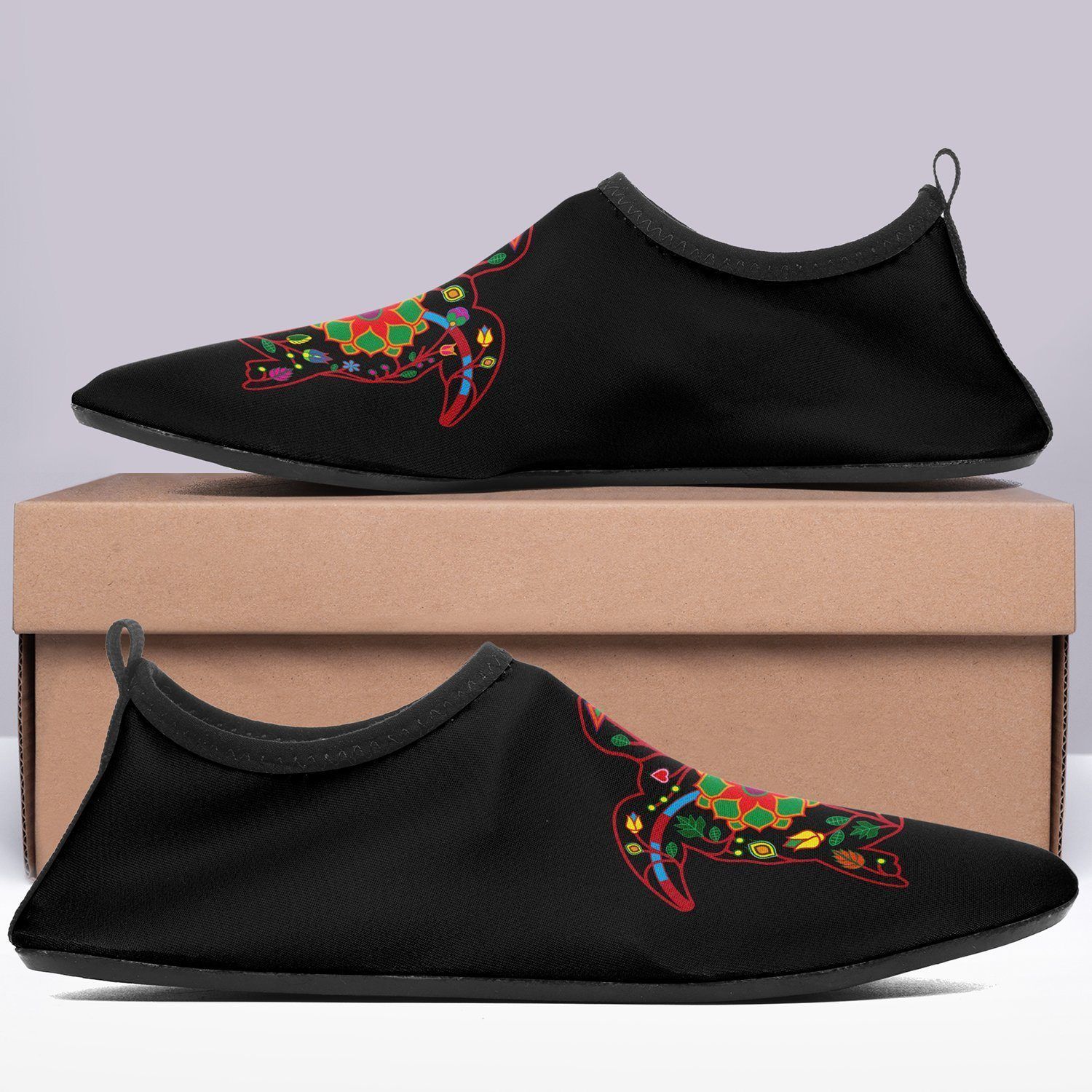 Floral Turtle Sockamoccs Kid's Slip On Shoes 49 Dzine