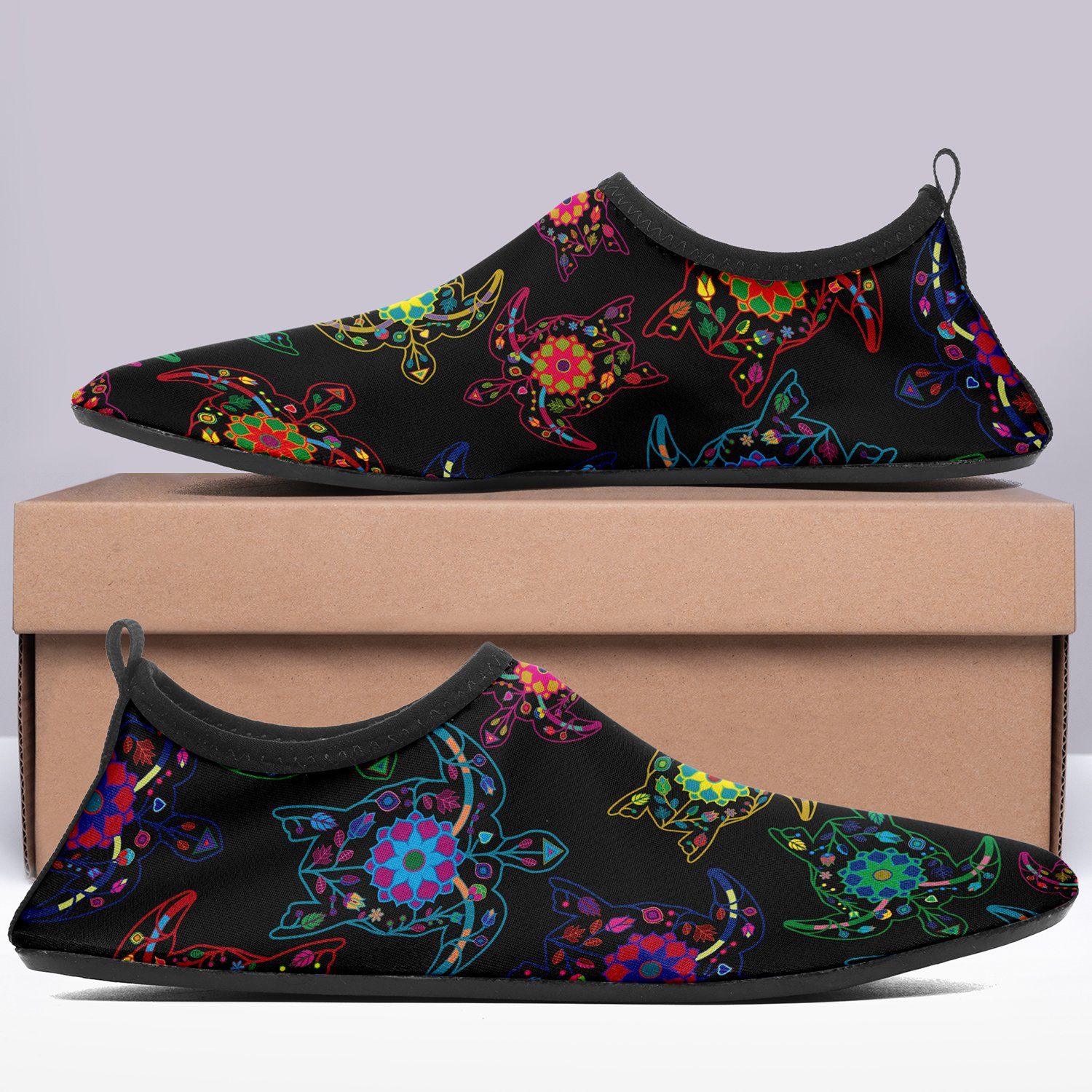 Floral Turtle Sockamoccs Kid's Slip On Shoes Herman
