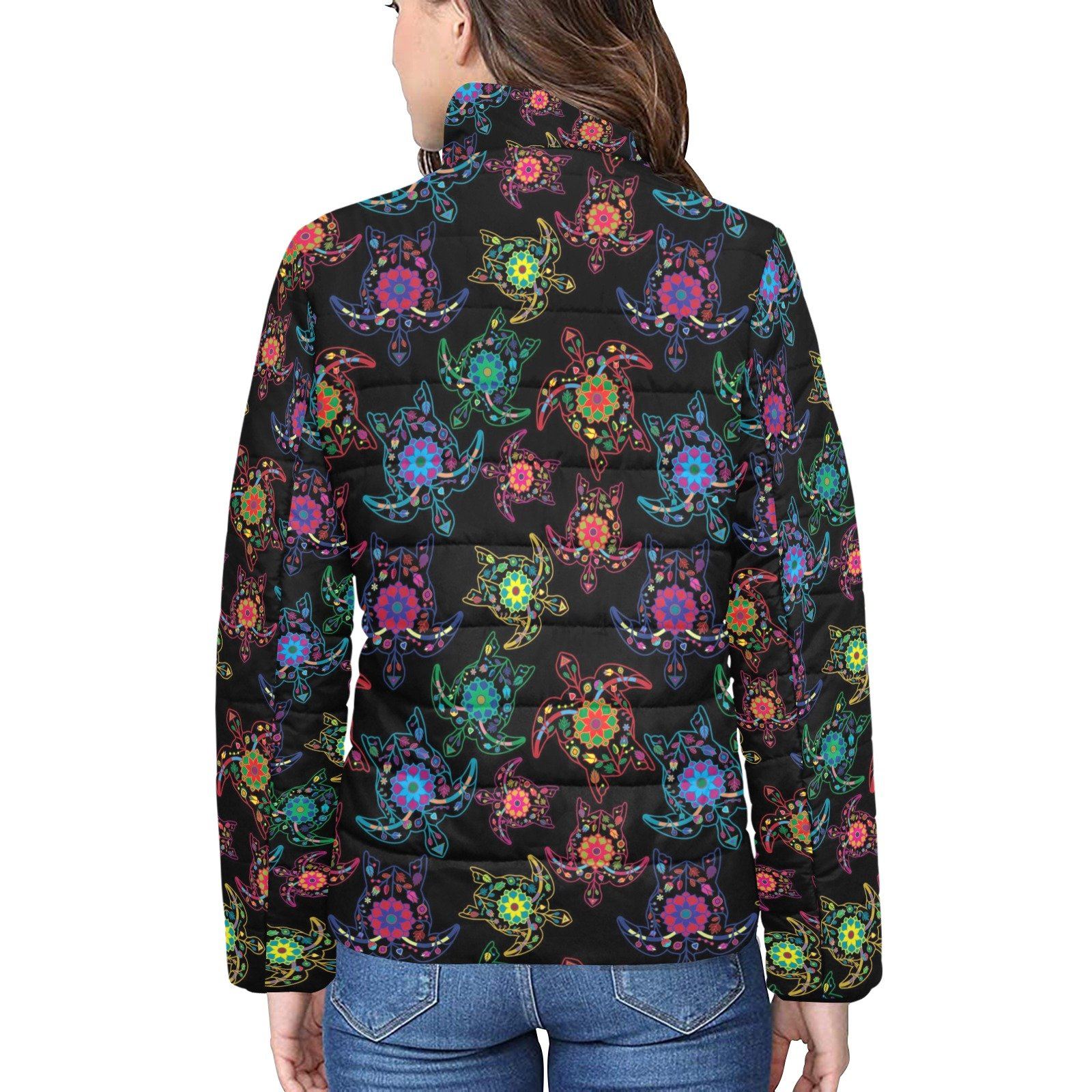 Floral Turtle Women's Stand Collar Padded Jacket (Model H41) jacket e-joyer