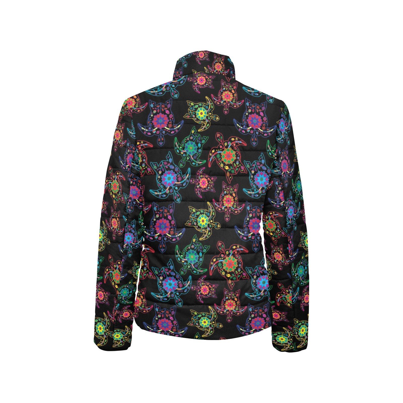 Floral Turtle Women's Stand Collar Padded Jacket (Model H41) jacket e-joyer