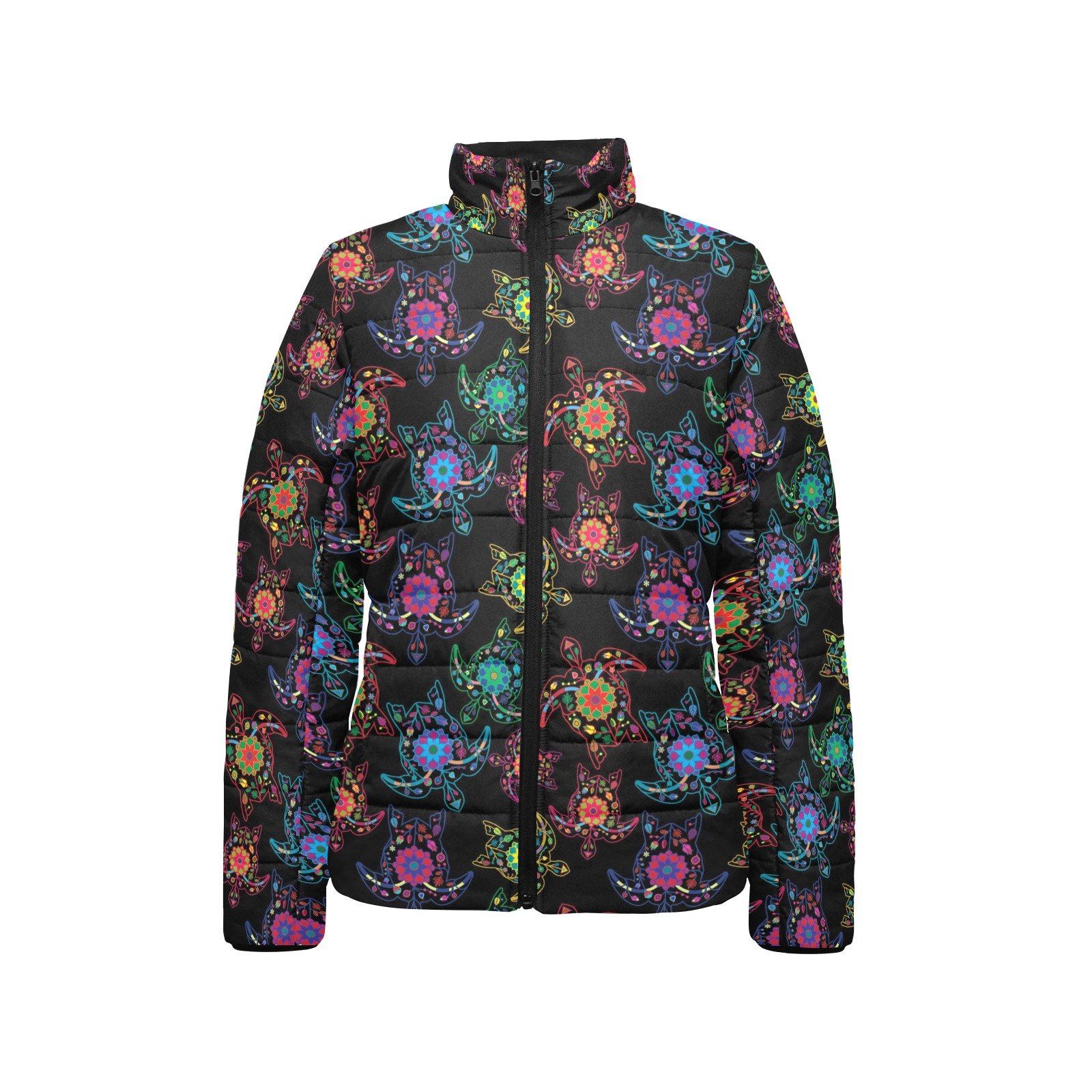 Floral Turtle Women's Stand Collar Padded Jacket (Model H41) jacket e-joyer