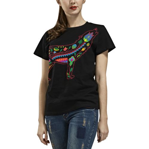 Floral Wolf All Over Print T-shirt for Women/Large Size (USA Size) (Model T40) All Over Print T-Shirt for Women/Large (T40) e-joyer