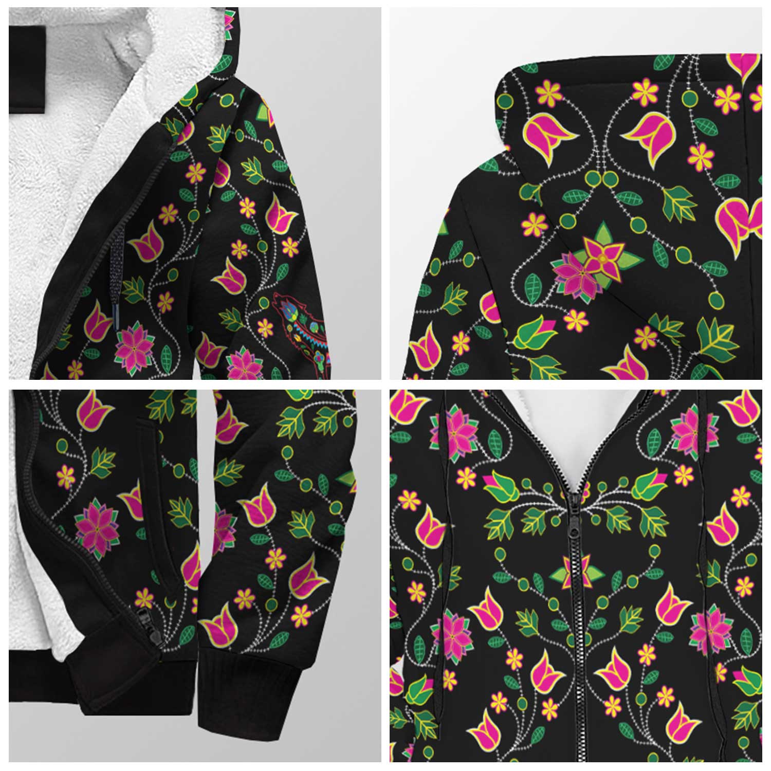 Floral Wolf Sherpa Hoodie 49 Dzine