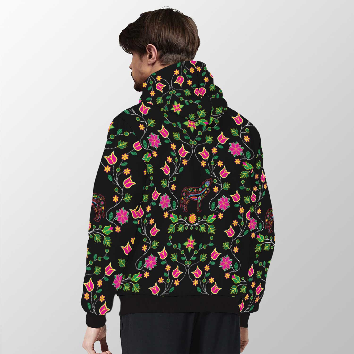 Floral Wolf Sherpa Hoodie 49 Dzine