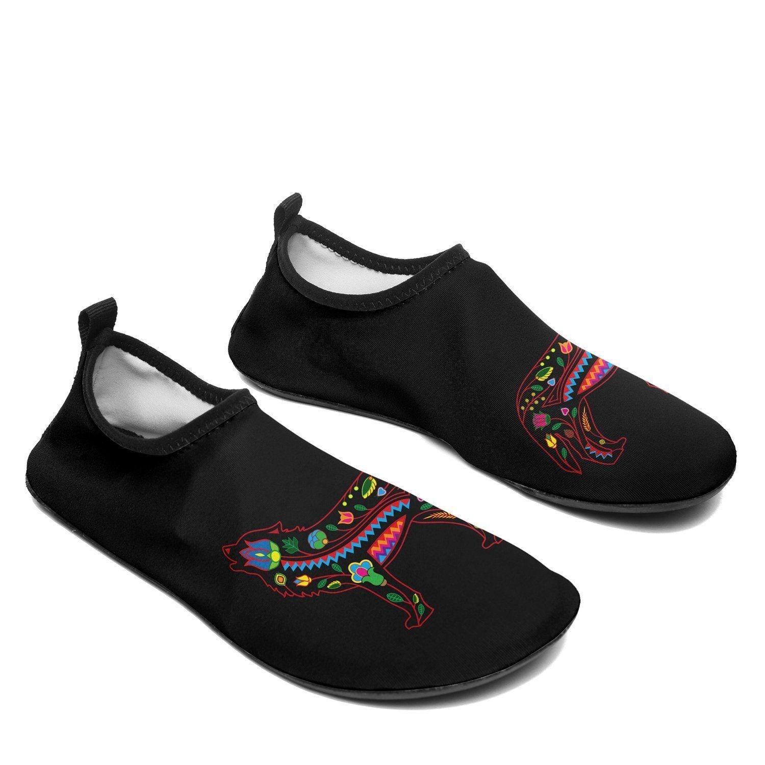 Floral Wolf Sockamoccs Kid's Slip On Shoes 49 Dzine