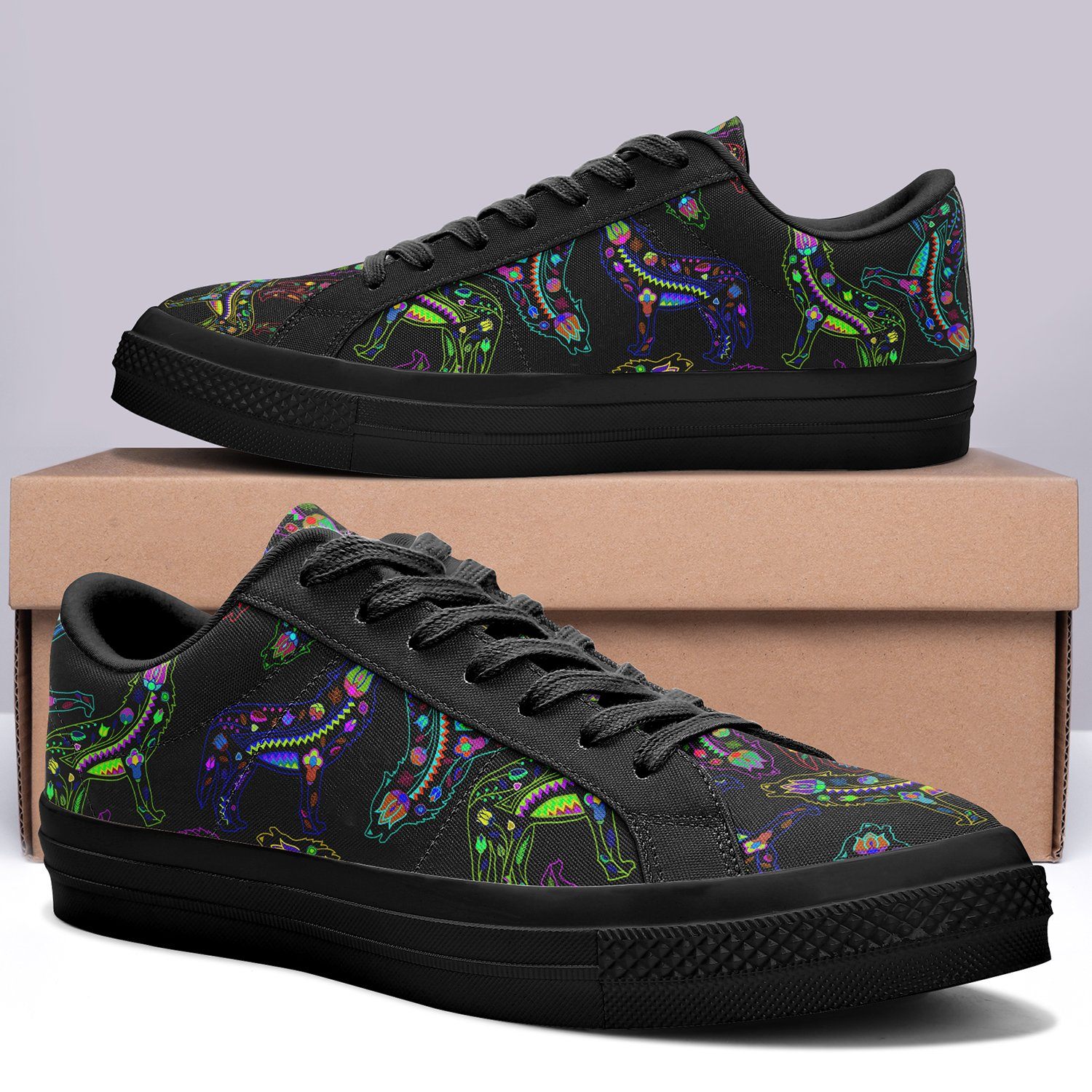 Floral Wolves Aapisi Low Top Canvas Shoes Black Sole aapisi Herman