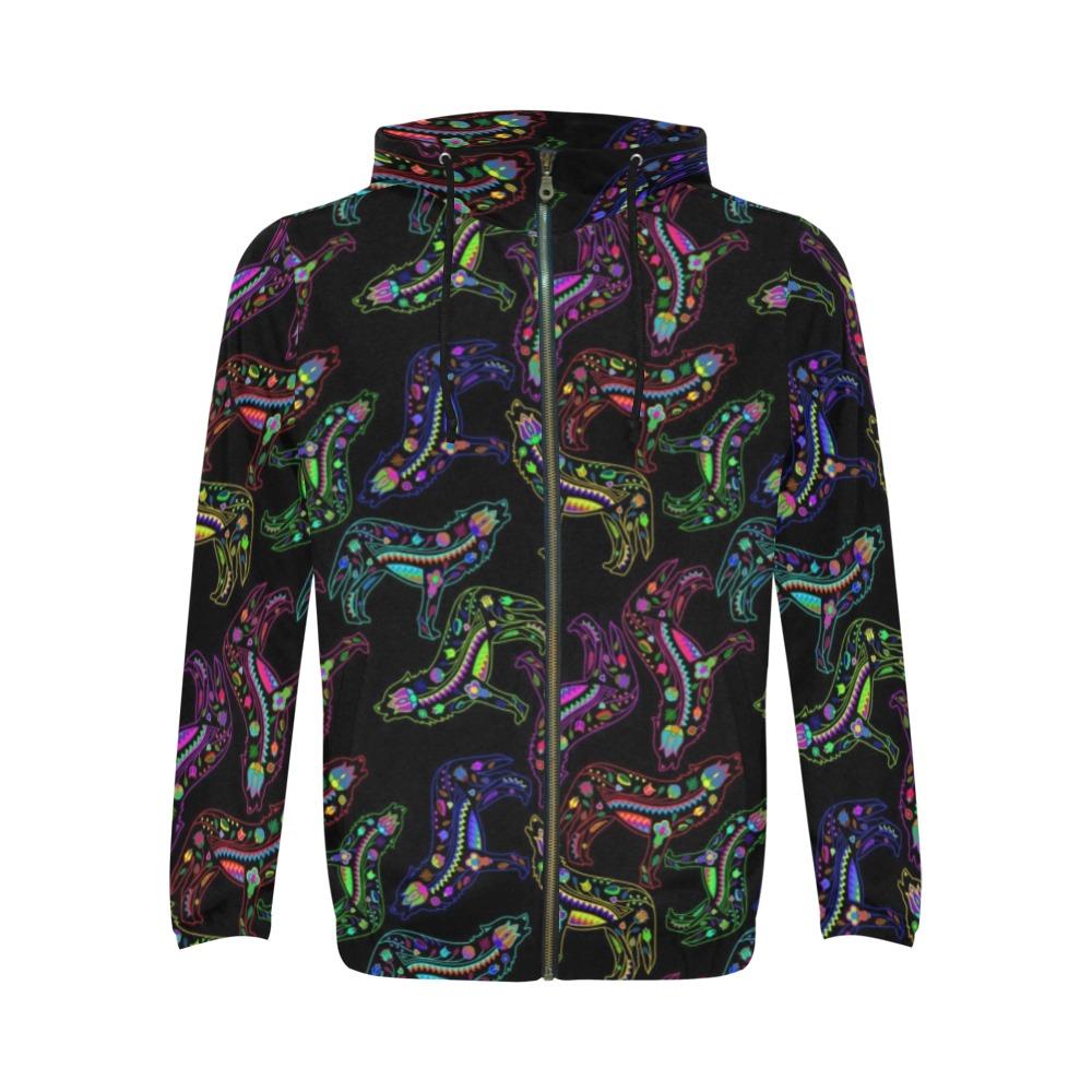Floral Wolves All Over Print Full Zip Hoodie for Men (Model H14) All Over Print Full Zip Hoodie for Men (H14) e-joyer