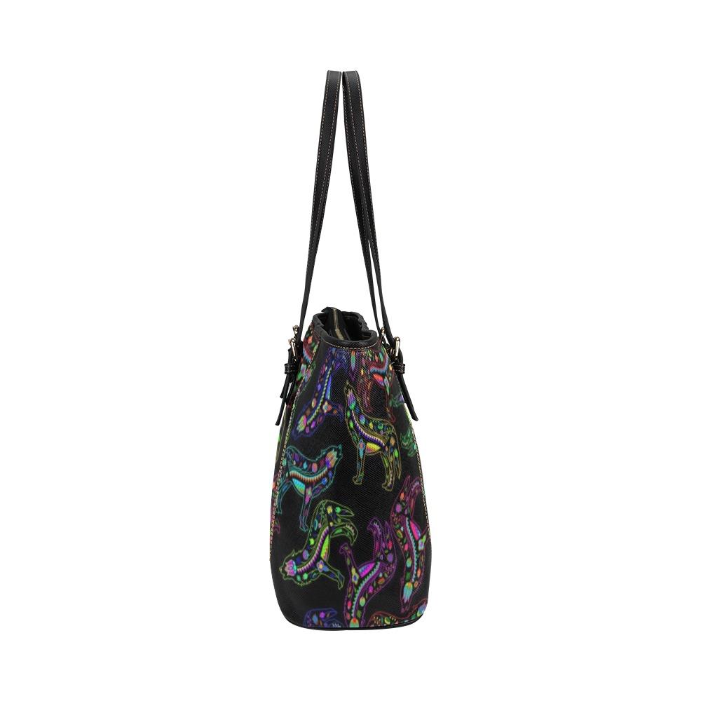 Floral Wolves Leather Tote Bag/Large (Model 1640) bag e-joyer