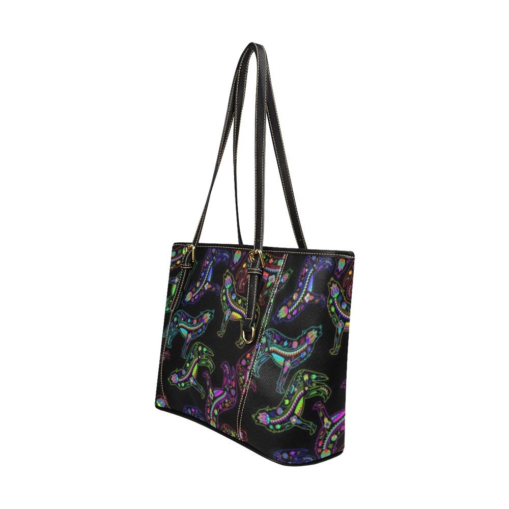 Floral Wolves Leather Tote Bag/Large (Model 1640) bag e-joyer