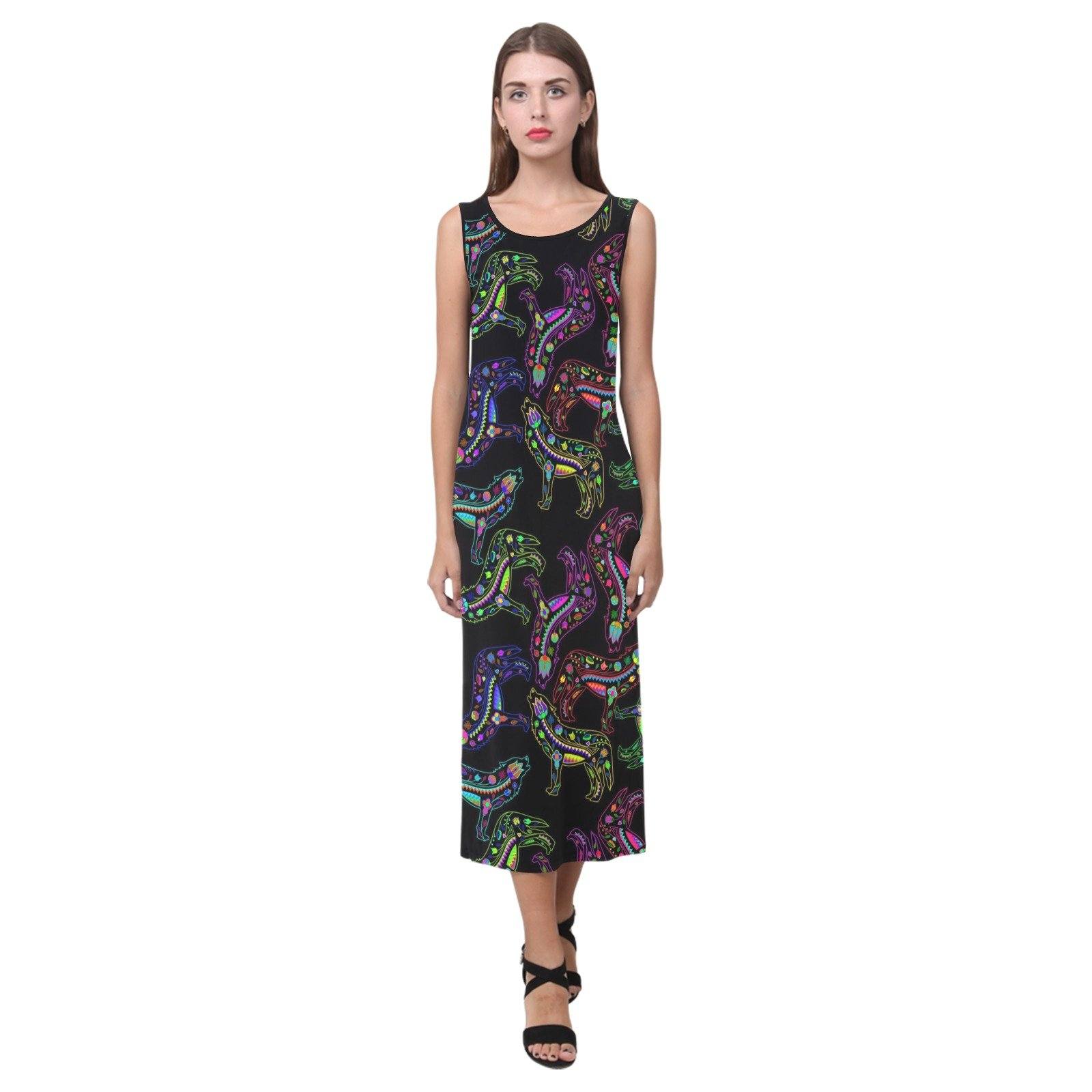 Floral Wolves Phaedra Sleeveless Open Fork Long Dress (Model D08) dress e-joyer