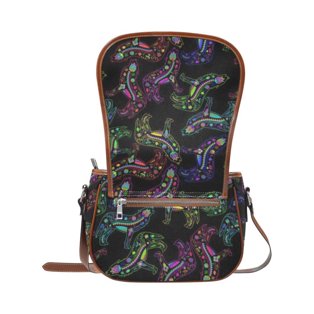Floral Wolves Saddle Bag/Small (Model 1649) Full Customization bag e-joyer