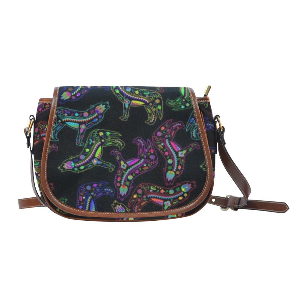 Floral Wolves Saddle Bag/Small (Model 1649) Full Customization bag e-joyer
