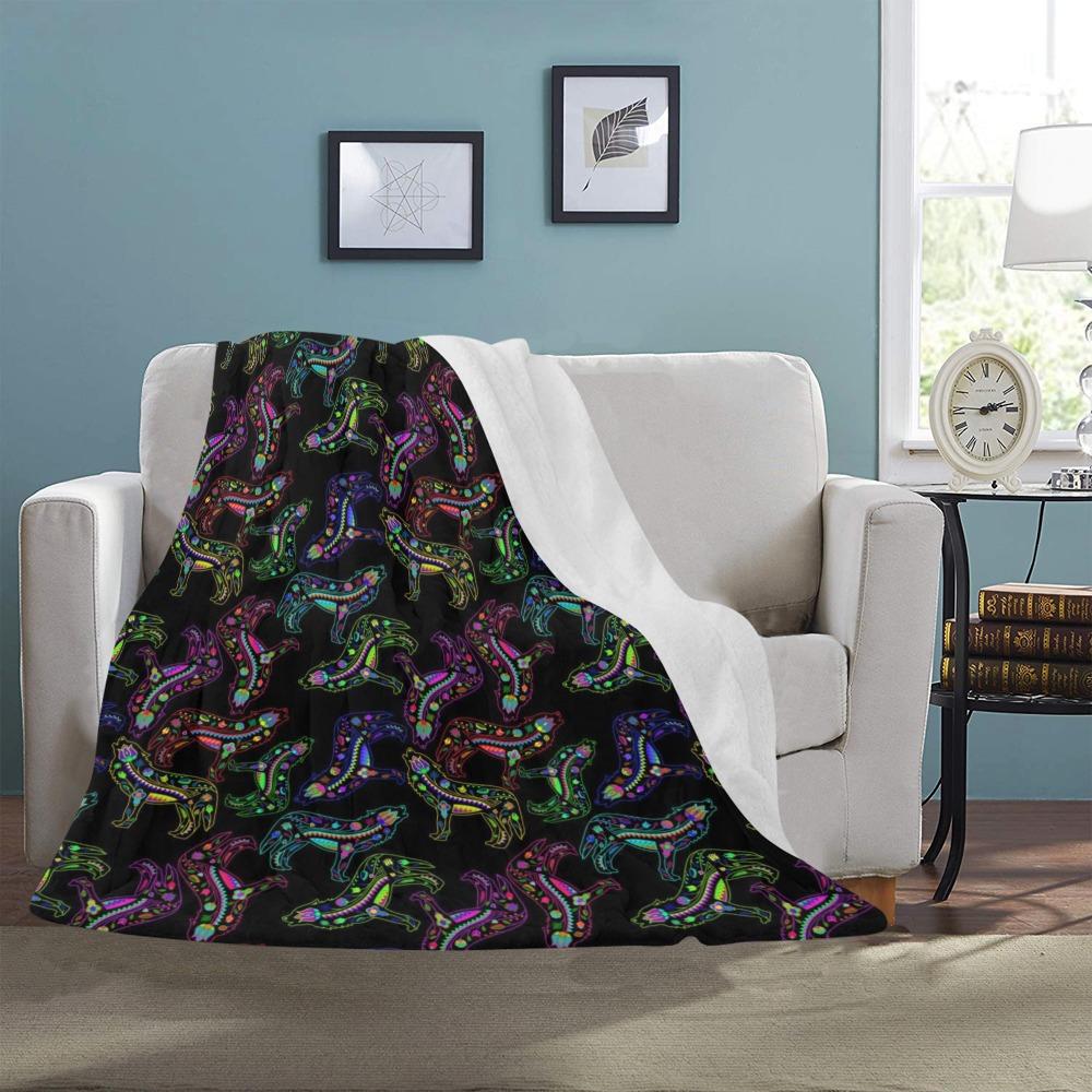 Floral Wolves Ultra-Soft Micro Fleece Blanket 50"x60" Ultra-Soft Blanket 50''x60'' e-joyer