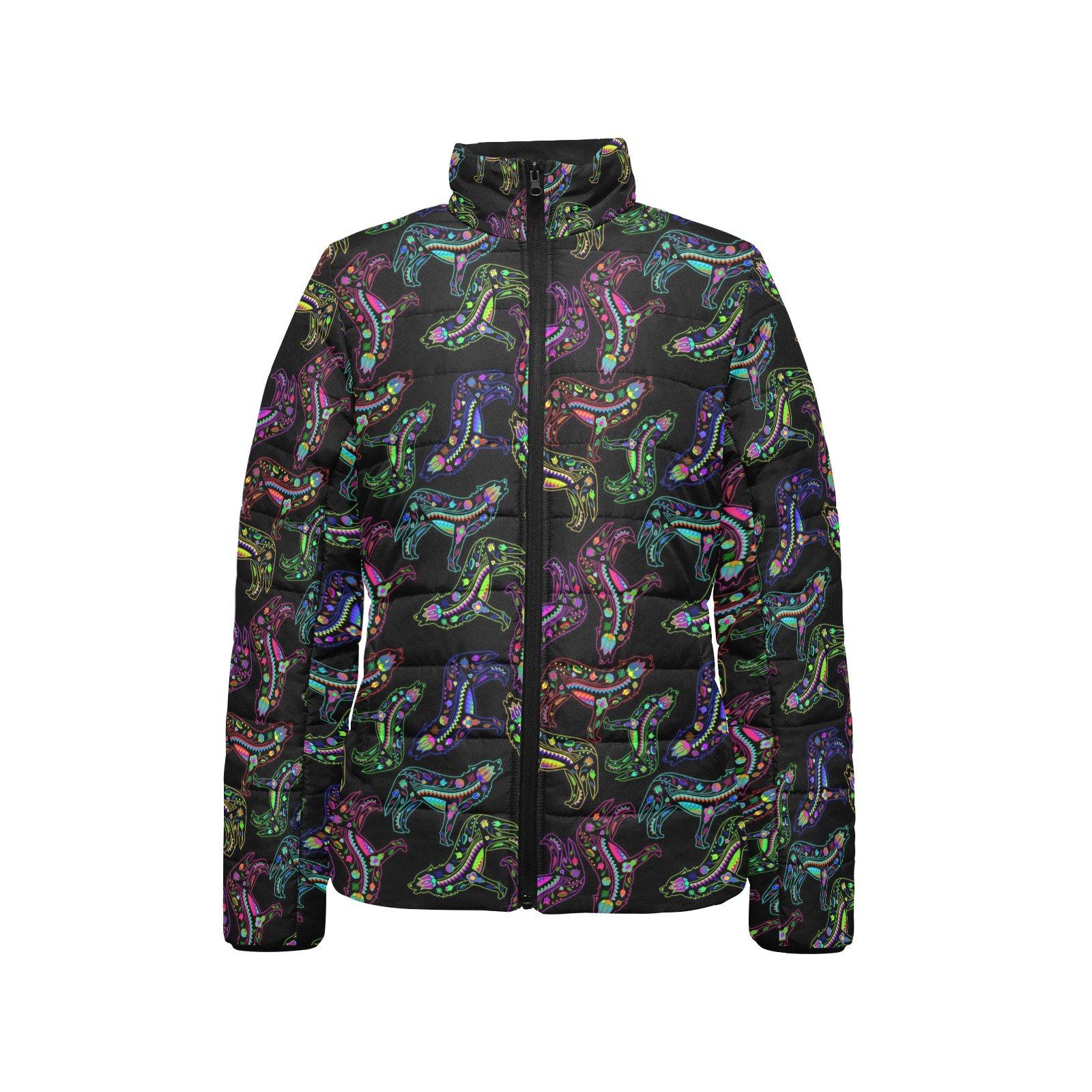 Floral Wolves Women's Stand Collar Padded Jacket (Model H41) jacket e-joyer