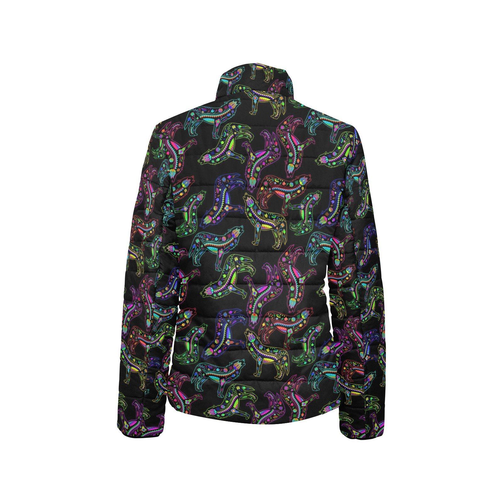 Floral Wolves Women's Stand Collar Padded Jacket (Model H41) jacket e-joyer