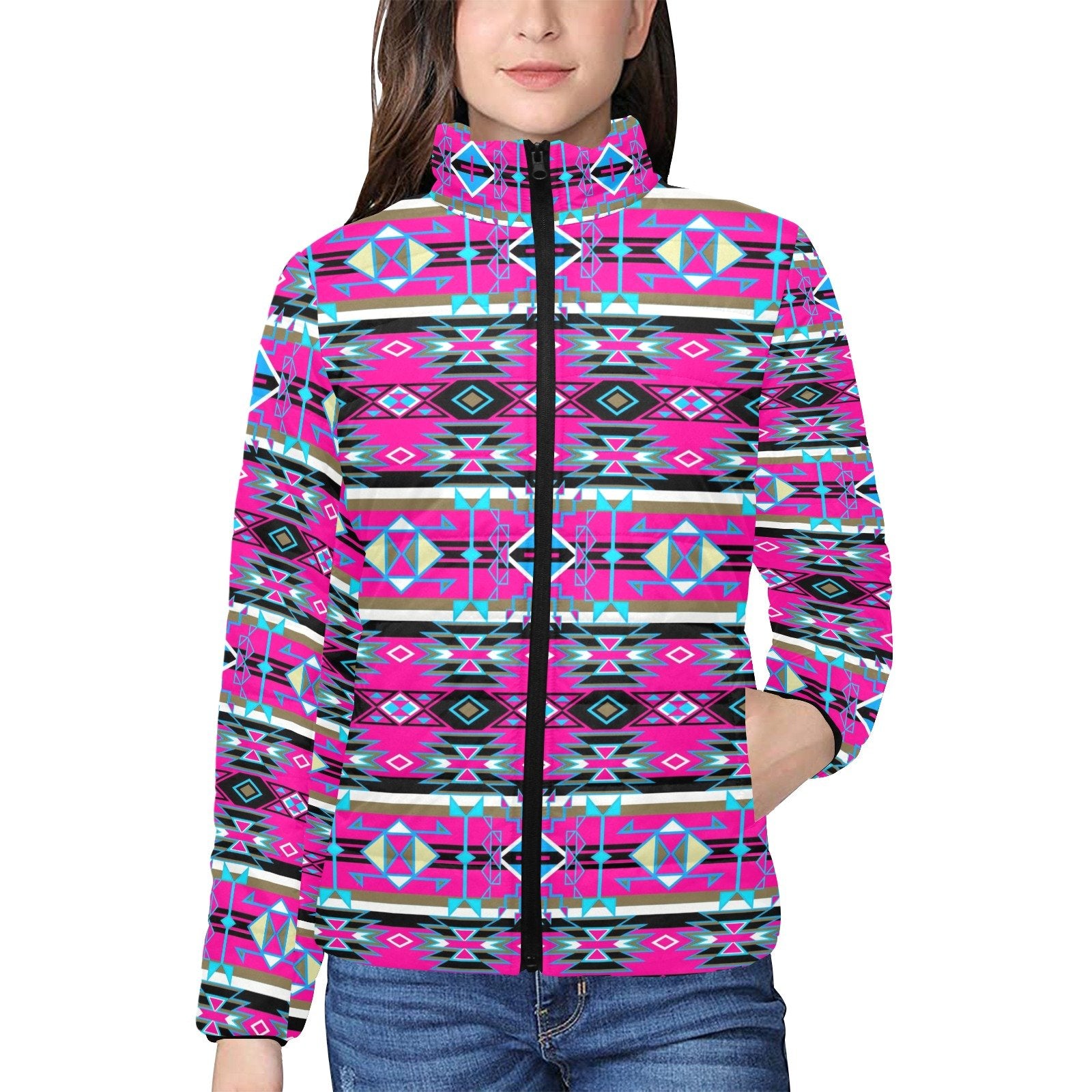 Force of Nature Sunset Storm Women's Stand Collar Padded Jacket (Model H41) jacket e-joyer
