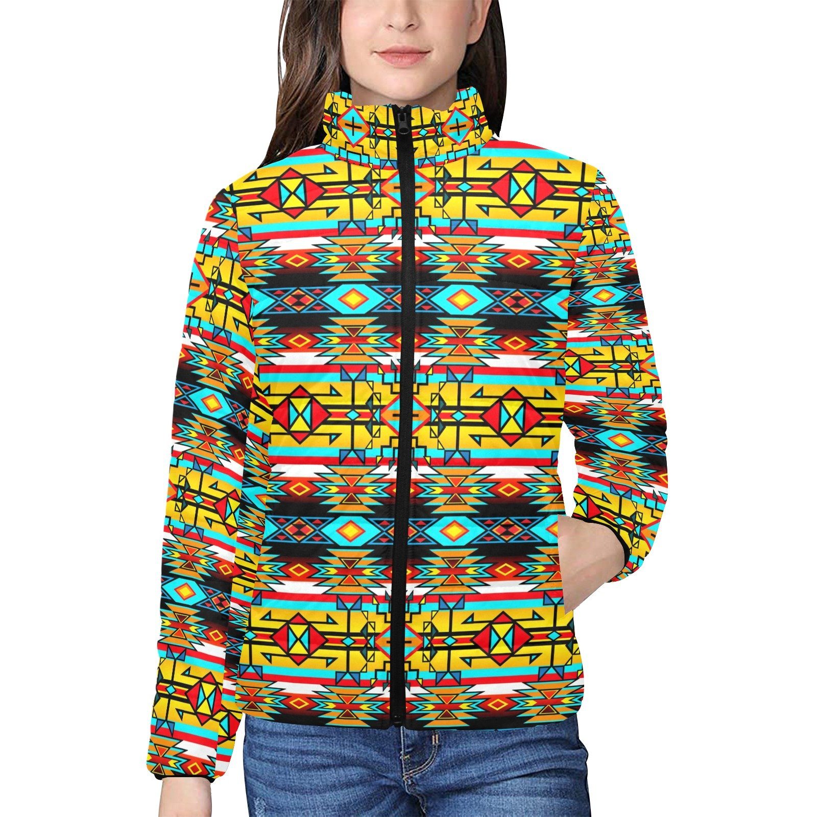 Force of Nature Twister Women's Stand Collar Padded Jacket (Model H41) jacket e-joyer