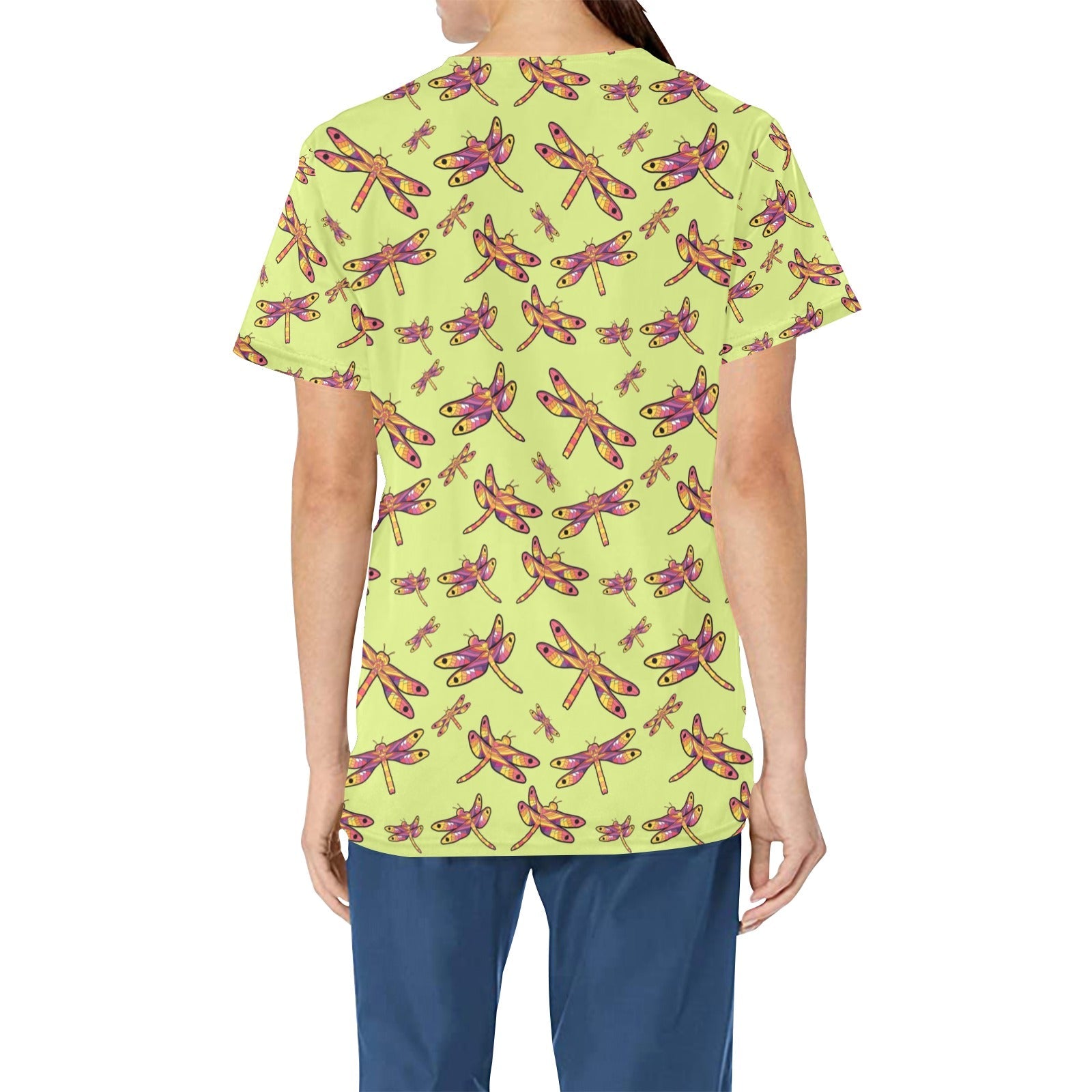 Gathering Lime All Over Print Scrub Top Scrub Top e-joyer