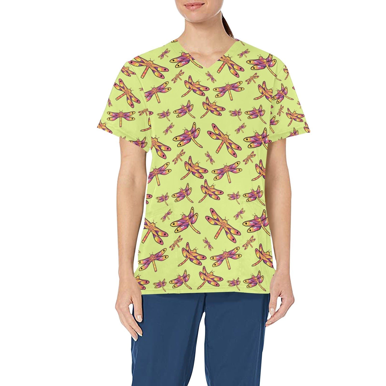 Gathering Lime All Over Print Scrub Top Scrub Top e-joyer