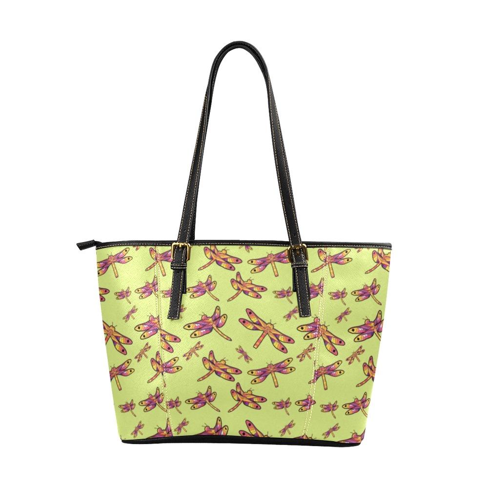 Gathering Lime Leather Tote Bag/Large (Model 1640) Leather Tote Bag (1640) e-joyer